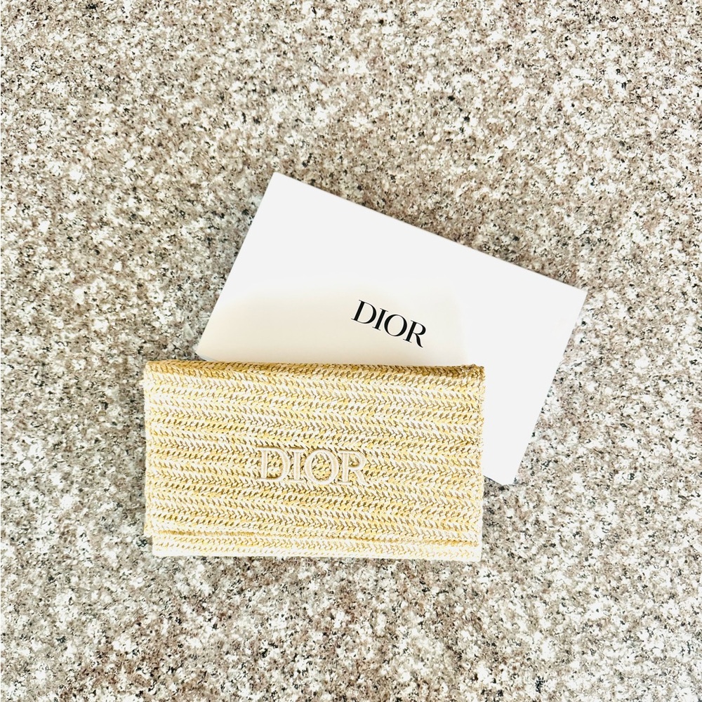 Dior Raffia Zippered Pouch, Logo Embroidered on Front, Christian Dior